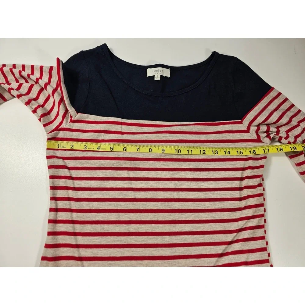 NWOT Umgee size small patriotic red white blue tunic top 3/4 sleeve ^